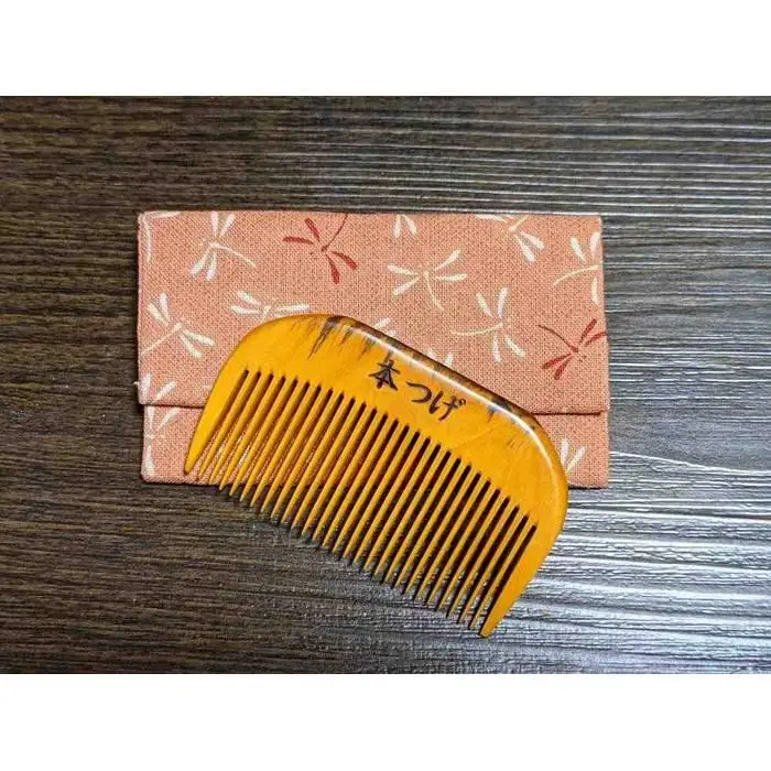 【未使用】つげ櫛　櫛留商店　くし　髪の毛　ヘアケア　本つげ　日本製　名古屋 つげ櫛の櫛留商店 本つげ材ミニ櫛（すす櫛中歯）袋付 | 愛知県名古屋市