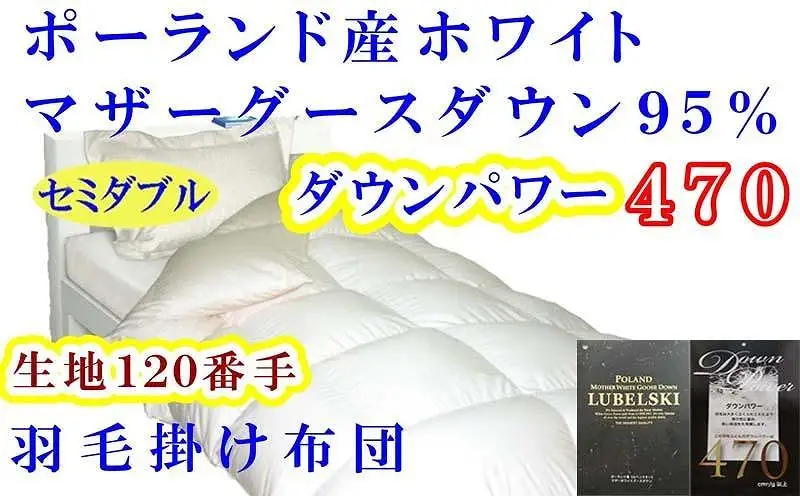 【羽毛布団 】 掛け布団 セミダブル ポーランド産マザーグース95% 120番手 ダウンパワー470【BE076】