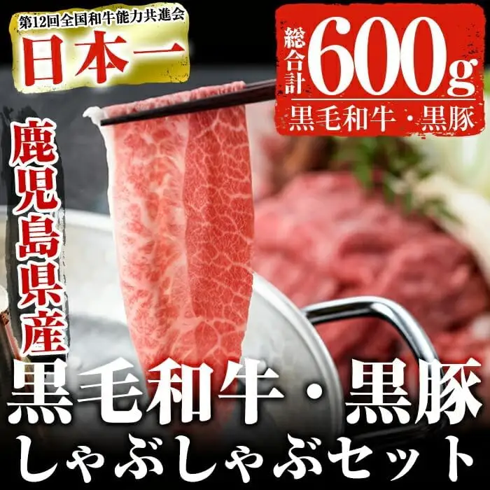鹿児島 黒毛和牛 黒豚 しゃぶしゃぶ セット (300g×2P・計600g) たれ付き 牛肉 豚肉 国産【ナンチク】A1-v01