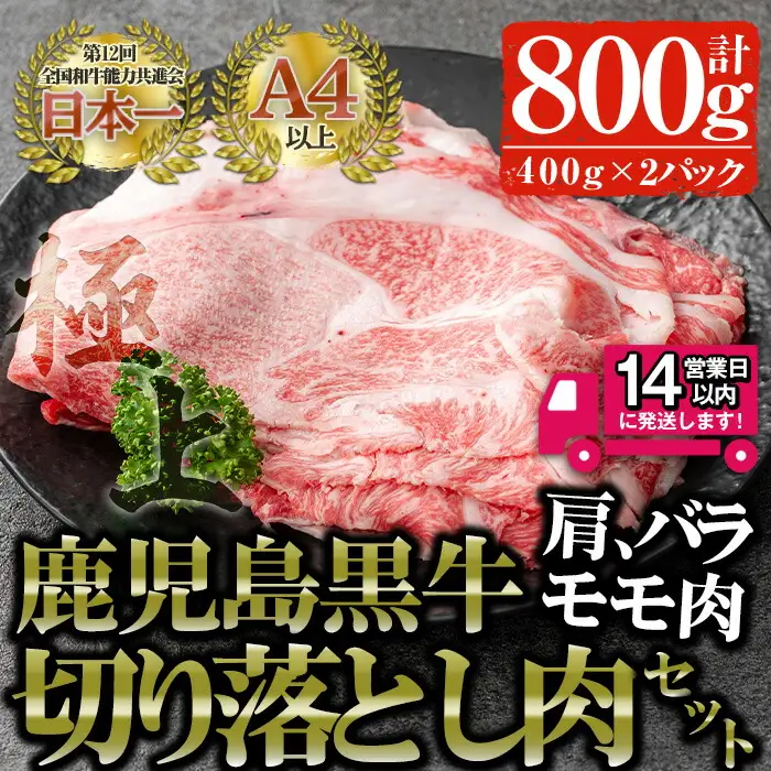 ＜14営業日以内発送！＞ 鹿児島 黒牛 切り落とし 肉 詰め合わせ (計800g・400g×2P) 国産 黒毛和牛 牛肉 【佐多精肉店】A23-v02