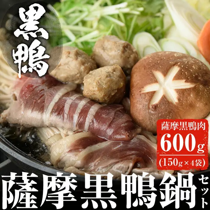 薩摩 黒鴨 鍋 セット B 計600g(150g×4)！ 鴨肉【日本有機】B23-v01