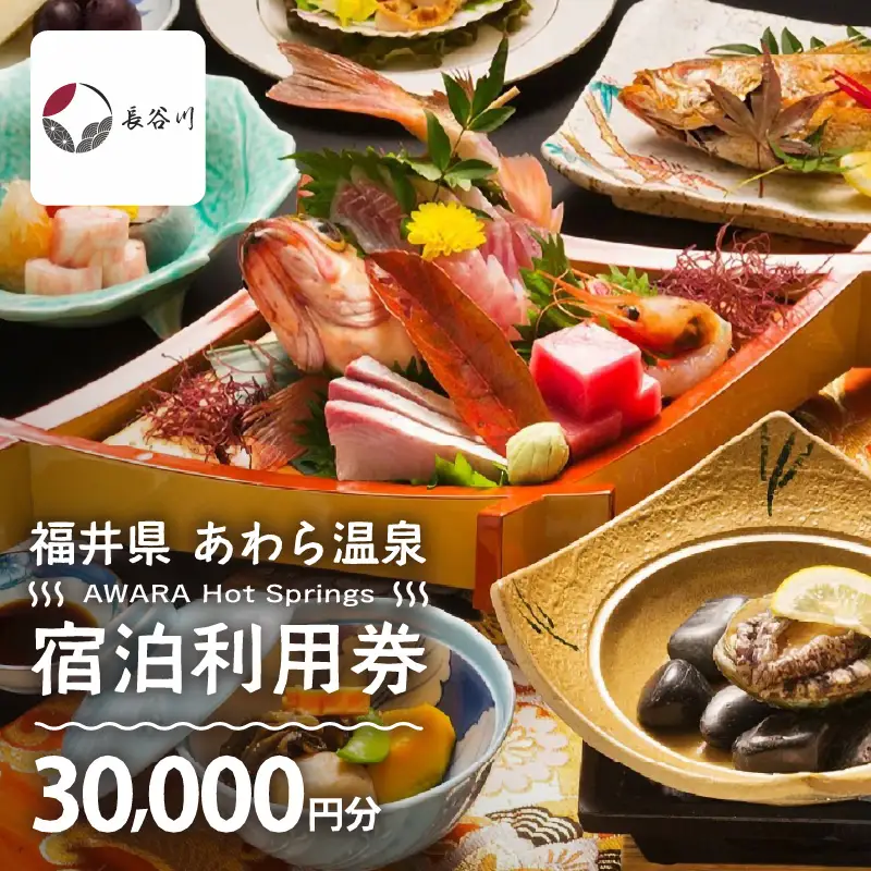あわら温泉 宿泊利用券 30,000円分 ／ 宿泊券 利用券 旅館 ホテル チケット ペア 観光 旅行 源泉 大浴場 露天風呂 [aw013-j013]