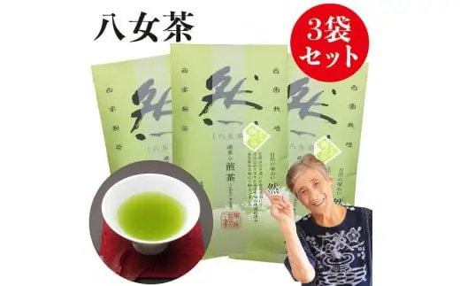 自社製造の深蒸しの八女茶！綺麗な「然」パッケージ！樹の抄（いつきのしょう）100g入り3袋セット　008-016