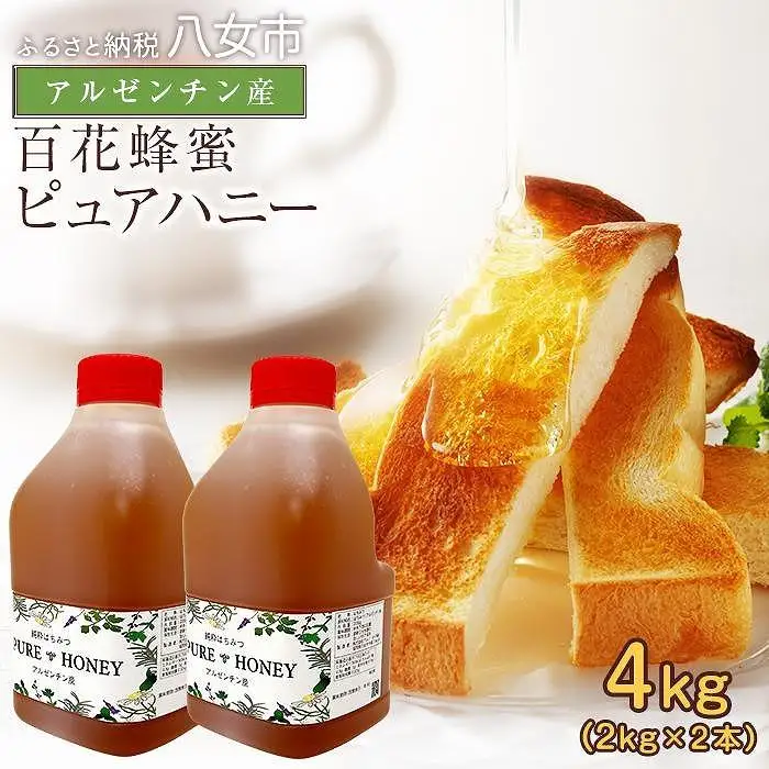 かの蜂 ピュアハニー【AR4kg（AR2kg×2）】たっぷり使えるコクのある 純粋蜂蜜 百花蜂蜜 はちみつ ヨーグルト フルーツ 料理 隠し味 常温 保存 備蓄 保存食 防災グッズ 024-045