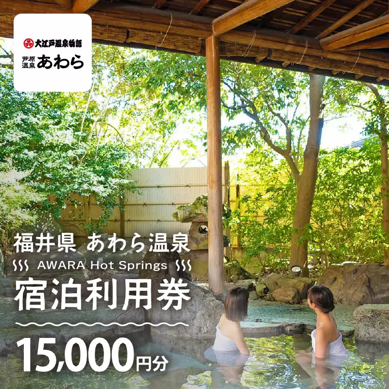 あわら温泉 宿泊利用券 15,000円分 ／ 宿泊券 利用券 旅館 ホテル チケット ペア 観光 旅行 源泉 大浴場 露天風呂 [aw013-e012]