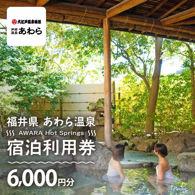 あわら温泉 宿泊利用券 6,000円分 ／ 宿泊券 利用券 旅館 ホテル チケット ペア 観光 旅行 源泉 大浴場 露天風呂 [aw013-b012]