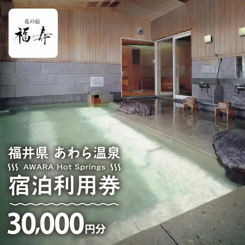 あわら温泉 宿泊利用券 30,000円分 ／ 宿泊券 利用券 旅館 ホテル チケット ペア 観光 旅行 源泉 大浴場 露天風呂 [aw013-j016]