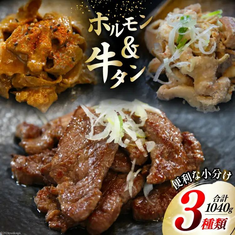 肉 志津川ホルモン 辛味噌・塩 各200g×2・牛タン 厚切り 塩味 120g×2 計1.04kg [佐利 宮城県 南三陸町 30ag0008]