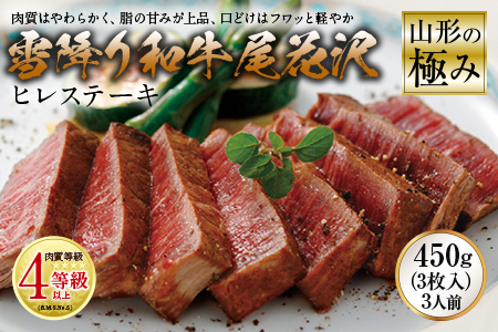 山形の極み 雪降り和牛尾花沢 ヒレステーキ 肉質等級：4等級(B.M.S.No5)以上 F2Y-2521