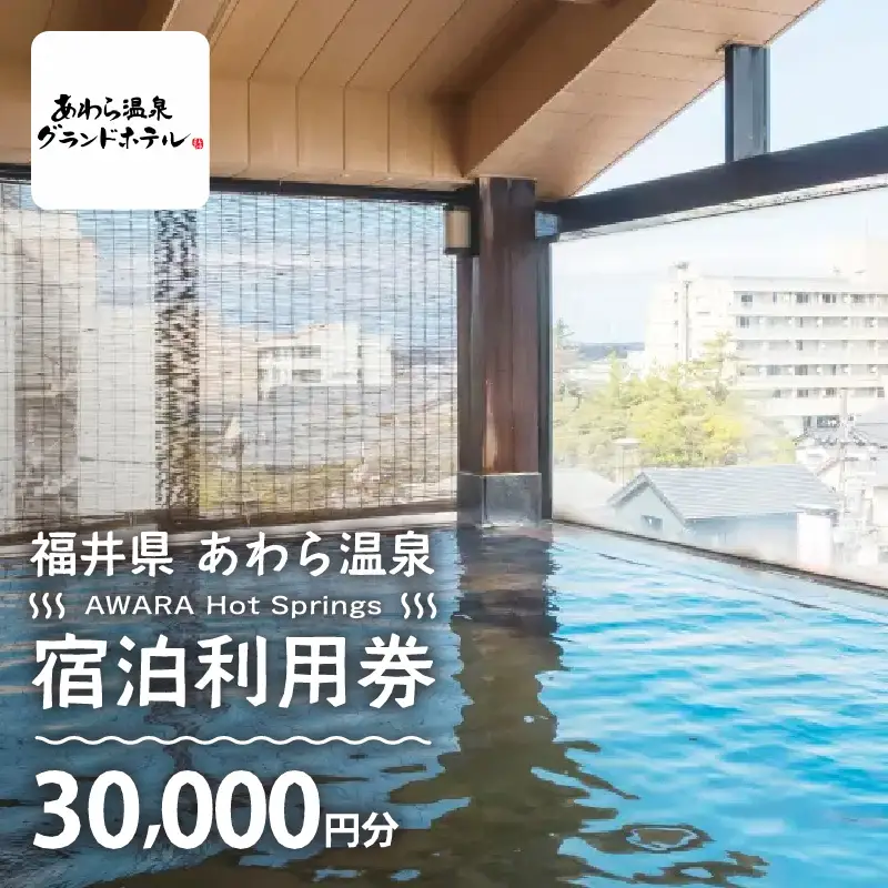 あわら温泉 宿泊利用券 30,000円分 ／ 宿泊券 利用券 旅館 ホテル チケット ペア 観光 旅行 源泉 大浴場 露天風呂 [aw013-j008]