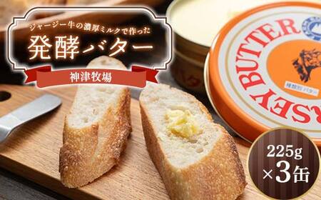 【神津牧場】ジャージー牛の濃厚ミルクで作った発酵バター225g×3缶セット F21K-505