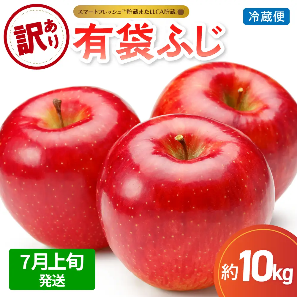 【2026年7月上旬発送】【訳あり】りんご10kg有袋ふじ【スマートフレッシュTM貯蔵またはCA貯蔵・クール便】