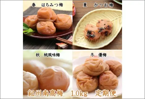 【8026-2】紀州南高梅1kgの定期便（春・夏・秋・冬）4回 B