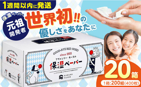 保湿ペーパー アヴォンリー キース ボックスティッシュ 20箱 (1箱:200組(400枚)入り) 【河野製紙株式会社】 [ATAJ001]