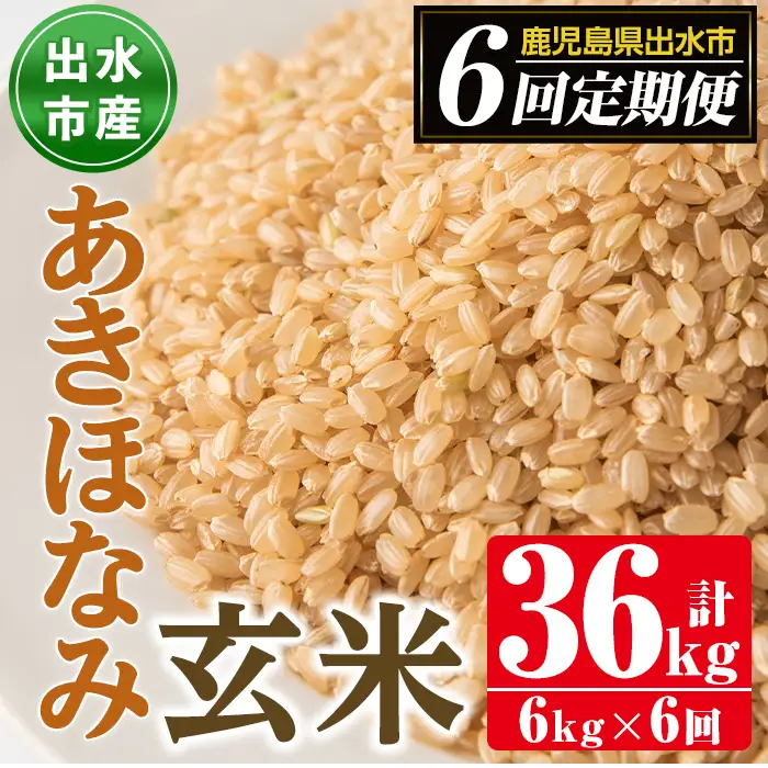 【6回定期便(連続)】鹿児島県 出水市産 あきほなみ 玄米 定期便 (3kg×2袋・計6kg)×全6回 【田上商店】 i539