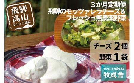 ＜牧成舎定期便 3カ月＞飛騨の新鮮モッツァレラ＆フレッシュ野菜 セット 3回お届け モッツァレラチーズ 野菜 チーズ ミックスリーフ 無農薬野菜 無農薬飛騨高山 牧成舎 DF100