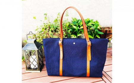 倉敷産帆布×本牛革 トートバッグ(ネイビー×ブラウン)
