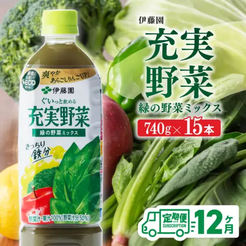 【12ヶ月定期】伊藤園 充実野菜 緑の野菜ミックス（PET） 740g×15本【野菜ジュース 全１２回 健康 ヘルシー】