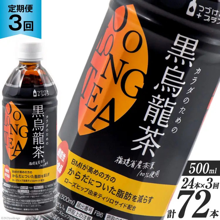 【3回 定期便 】 つづけるプラス カラダのための 黒烏龍茶 500ml × 24本 × 3回 総計72本 [Nビバレッジ 富山県 朝日町 34310200]
