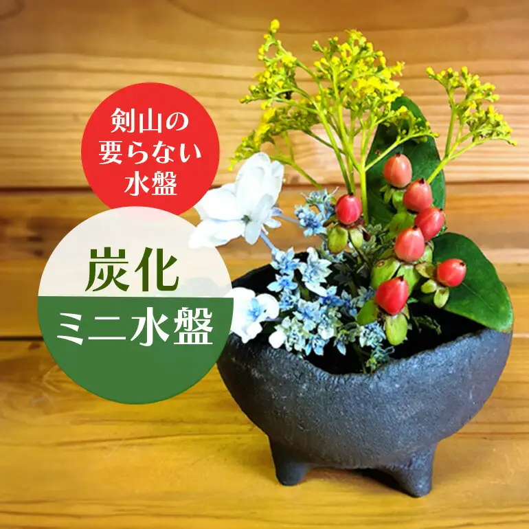炭化ミニ水盤 生け花 コンパクト 花器 【華道】【ho0847】 | 茨城県