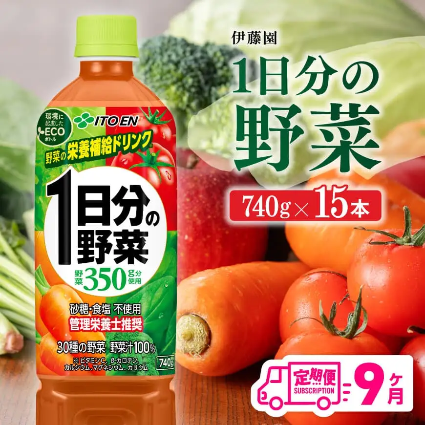 【9ヶ月定期便】伊藤園 1日分の野菜(PET)740g×15本 【野菜ジュース ペットボトル 伊藤園 野菜飲料 健康ドリンク ヘルシー 全9回】