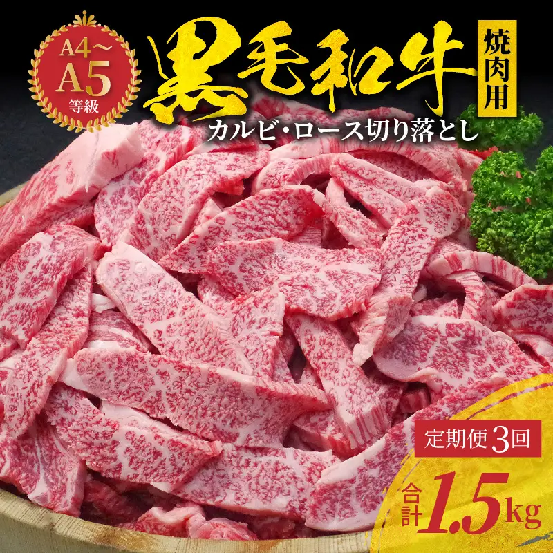 S001-026-T03A_【定期便3回】黒毛和牛焼肉カルビロース500g A4～A5