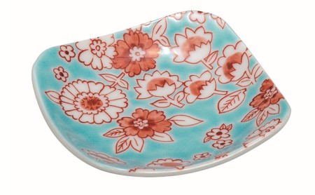九谷焼　3号皿・フラワーシャワー水色 5枚セット a01 民芸品 工芸品 焼き物 色鮮や 食器