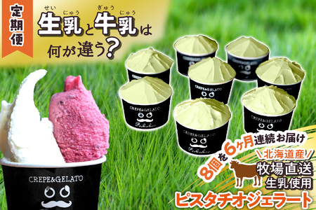 ＜6ヶ月定期便＞北海道産 生乳 ジェラート アイス ピスタチオ 毎月8個  ジェラートセット