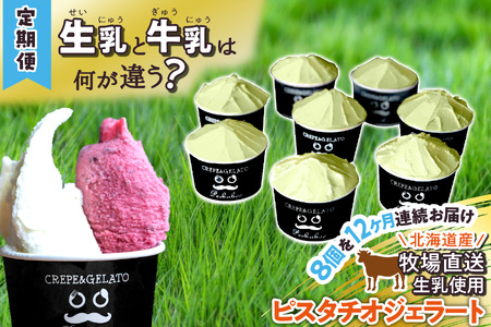 ＜12ヶ月定期便＞北海道産 生乳 ジェラート アイス 毎月8個 ピスタチオ
