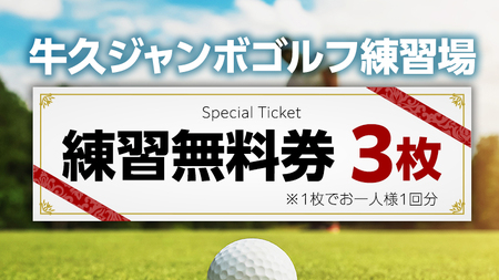 牛久ジャンボゴルフ練習場練習無料券 3枚綴り