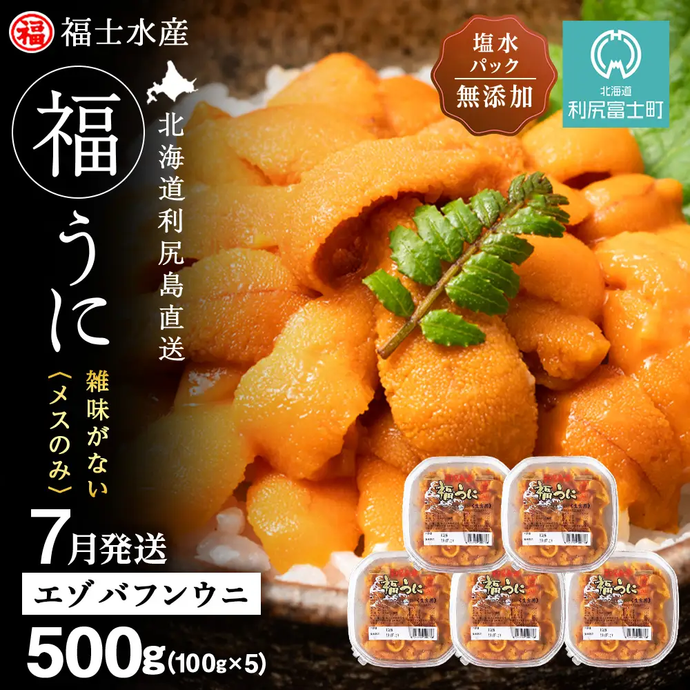 ★2026年7月発送★ 北海道 利尻島産 塩水生うに エゾバフンウニ 500g (100g×5パック)【福士水産】