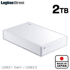 【070-11】ロジテック HDD 2TB USB3.1(Gen1) / USB3.0 国産 TV録画 省エネ静音 外付け ハードディスク【LHD-EN20U3WSWH】