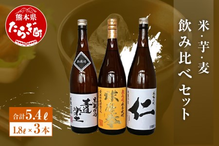 米・芋・麦飲み比べセット（減圧球磨拳・王道楽土・麦焼酎仁)1.8L×3本 25度 040-0302