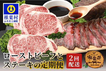 【定期便2回】総重量1kg 椎葉牛 ローストビーフとステーキの定期便 A5等級指定 国産牛 黒毛和牛 和牛 牛肉 赤身 肉 A5 ステーキ サーロイン ローストビーフ ブロック肉 焼肉 TK-64