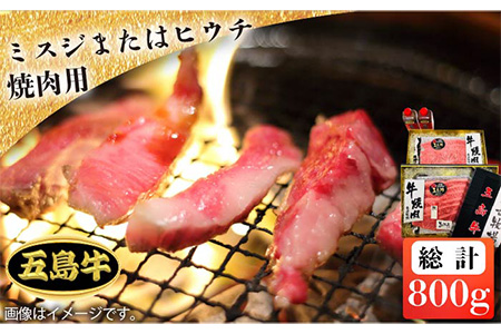 【日時指定必須】五島牛 焼肉用800g ミスジまたはヒウチ（ソース付） 五島市/鬼岳牧場[PEK014] 焼肉 国産牛 牛肉 ブランド牛 セット