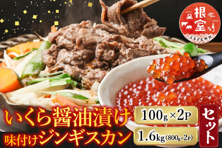 いくら醤油漬け100g×2P、味付けジンギスカン1.6kg(800g×2P)セット C-36059