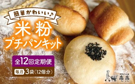 【 全12回 定期便 】できたてもっちり♪ かわいい 米粉 プチ パン キット 3袋（3回分） ( 粉類の 計量不要 ！) 《糸島》【天然パン工房楽楽】【いとしまごころ】[AVC031]
