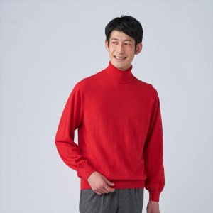 日本製 カシミヤ100% タートルネック 赤 Mサイズ [2654]