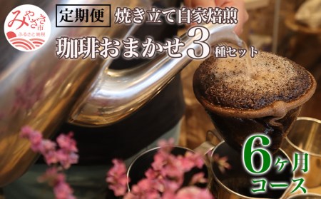 定期便 焼き立て 自家焙煎 珈琲豆 おまかせ 3種類セット 6ヶ月コース