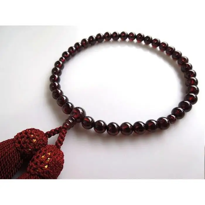 【京都 安田念珠店】 ガーネット 女性用 片手念珠（数珠） 正絹エンジ房