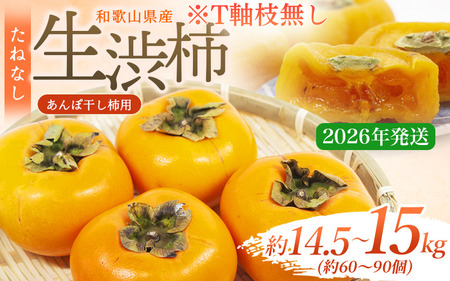柿 生渋柿たね無 あんぽ柿用T軸枝無 約14.5～15kg　約60～90個【2026年10月中旬～11月上旬ごろ順次発送】【ART15】【G215-art002B】
