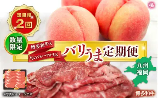 博多和牛と旬のフルーツが届く！ 九州福岡バリうま定期便 【全２回】D＜配送不可：北海道・沖縄・離島＞ 072-T025