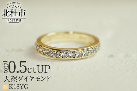 K18 0.5ctUP 天然ダイヤモンド　ハーフエタニティリング リング レディース K18 0.5ctUP 天然ダイヤモンド ハーフエタニティリング 鑑別書付 保証書付 ジュエリーケース付 プレゼント [h170]