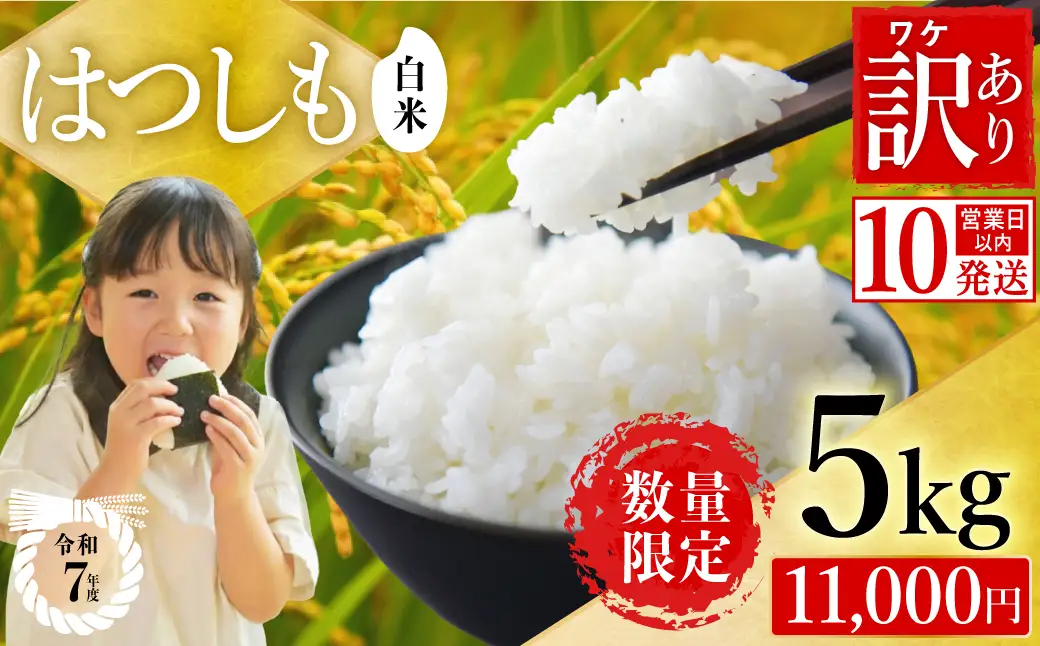 【訳あり】【今だけ寄付額改定！在庫なくなり次第終了】R7年産 ハツシモ米 【白米】5kg