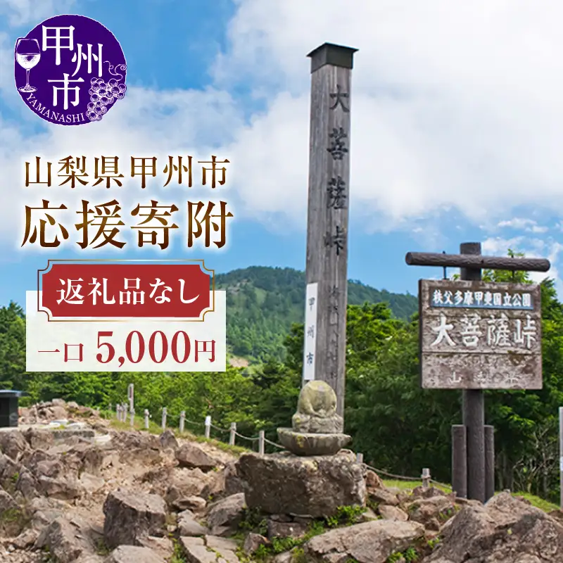 山梨県甲州市への応援寄附１口5,000円【返礼品なし】A-5000