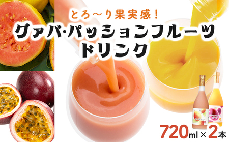 驚きの果実感！グァバ・パッションフルーツドリンク２本セット(各720ml、グァバ、パッションフルーツ)_K021-010
