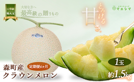 クラウンメロン【上（山等級）】特大玉（1.5kg前後）1玉入り（6か月連続お届け） 果物類 メロン青肉 フルーツ 6カ月 6回 半年 
