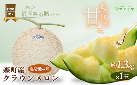 クラウンメロン【並（白等級）】中玉（1.3kg前後）1玉入り（6か月連続お届け） 果物類 メロン青肉 フルーツ 6カ月 6回 半年 