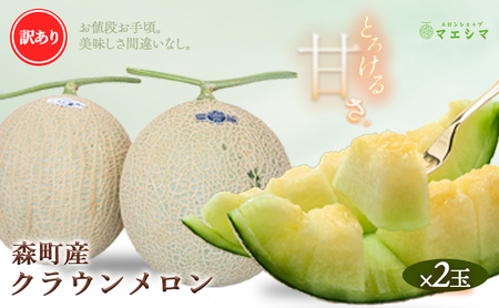 メロン 訳あり クラウンメロン 2玉 傷 不揃い 高級 マスクメロン フルーツ 果物 青肉