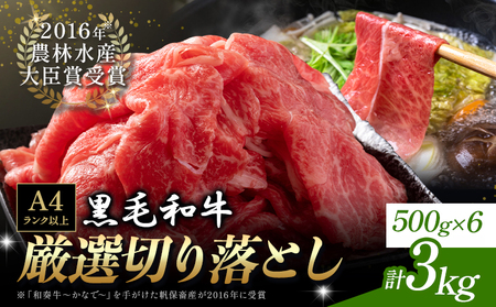 厳選 くまもと黒毛和牛 切り落とし 3kg 《30日以内に出荷予定(土日祝除く)》和牛焼肉LIEBE くまもと 黒毛和牛 切り落とし